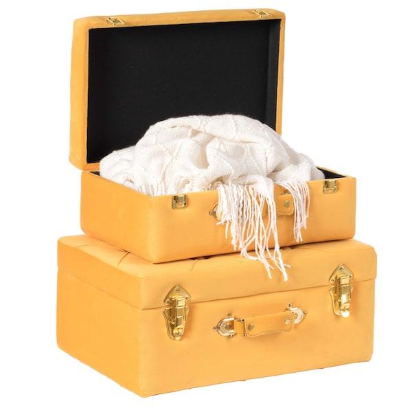 Vintiquewise Decorative Tufted Velvet Suitcase Treasure Chest, Yellow, PK 2 QI003982_YL - main